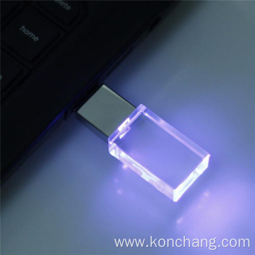 Silver Glass USB Stick With LED Light